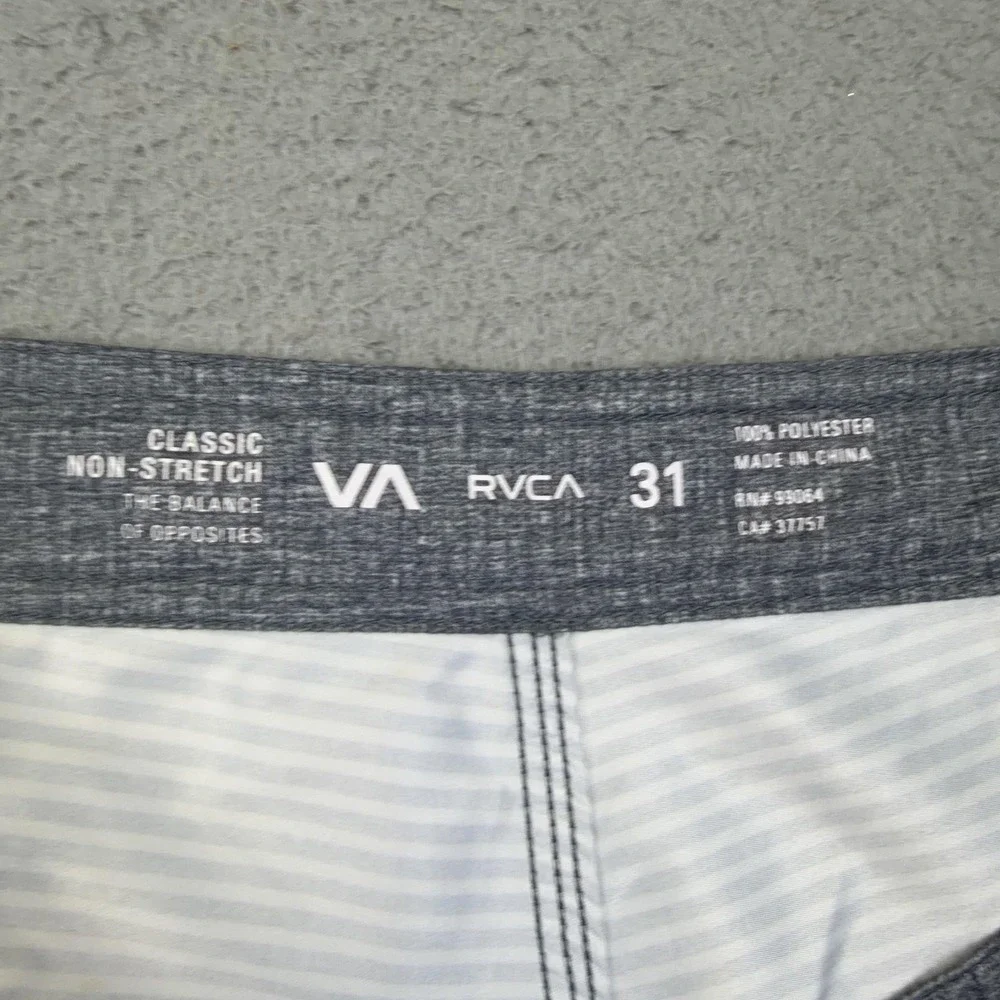 RVCA Board Shorts Mens 31 Gray Stripe Classic Non-Stretch Swim Trunks Surf